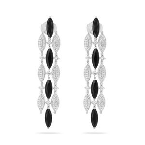Ophidia Onyx Diamond Long Earrings, 3 Rows
